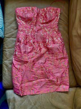 Strapless Pink and Gold Jacquard Sheath Dress - Kate Spade NWT